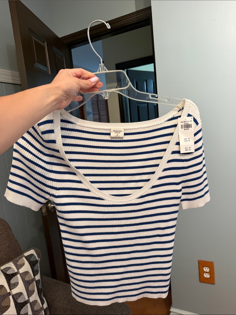 Abercrombie and Fitch Striped Blue & White Scoop Neck Women's Top